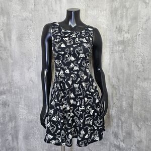 Folter Womens XS Glow in Dark Skeleton Cats Black White Tank Fit & Flare Dress